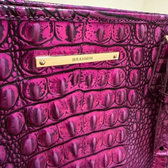 Brahmin Fuchsia Crocodile-Embossed Tote - Picture 3 of 9
